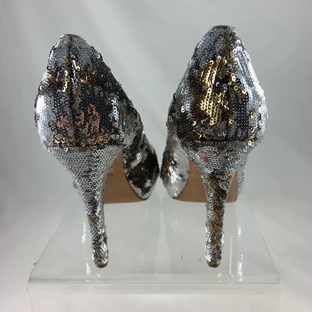 Badgley Mischka 9M sparkly sequin peep toe heels - Image 3