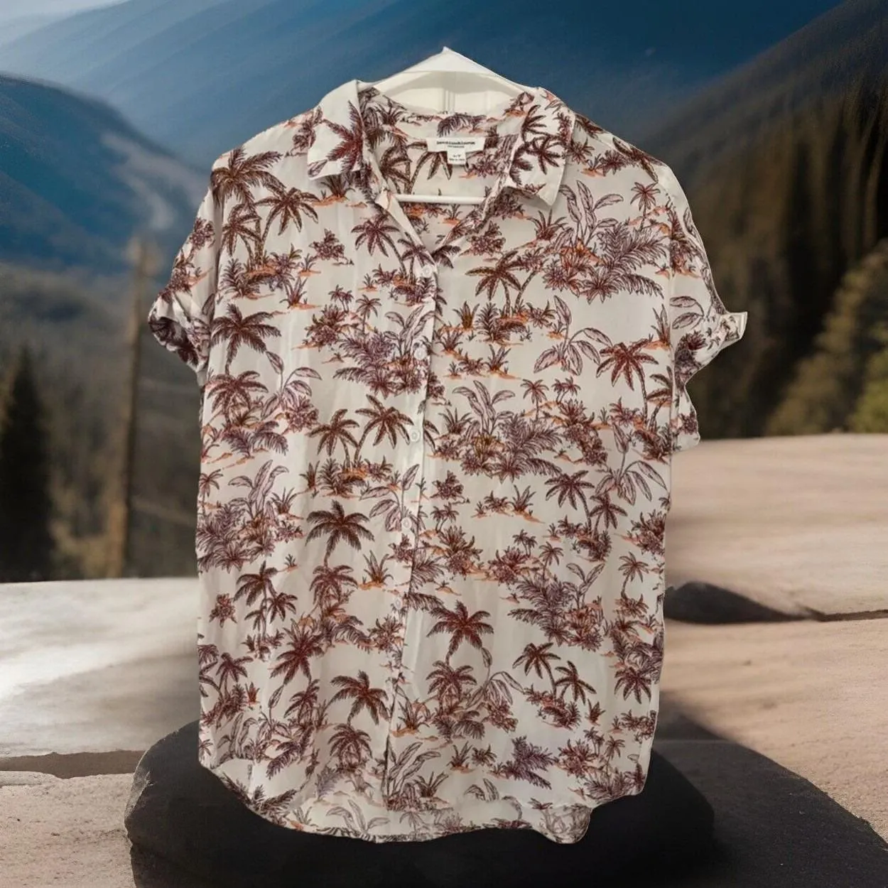 Y2K‎ Beach Lunch Lounge Women's Hawaiian Summer Short Sleeve Button Up Shirt SP - Image 2