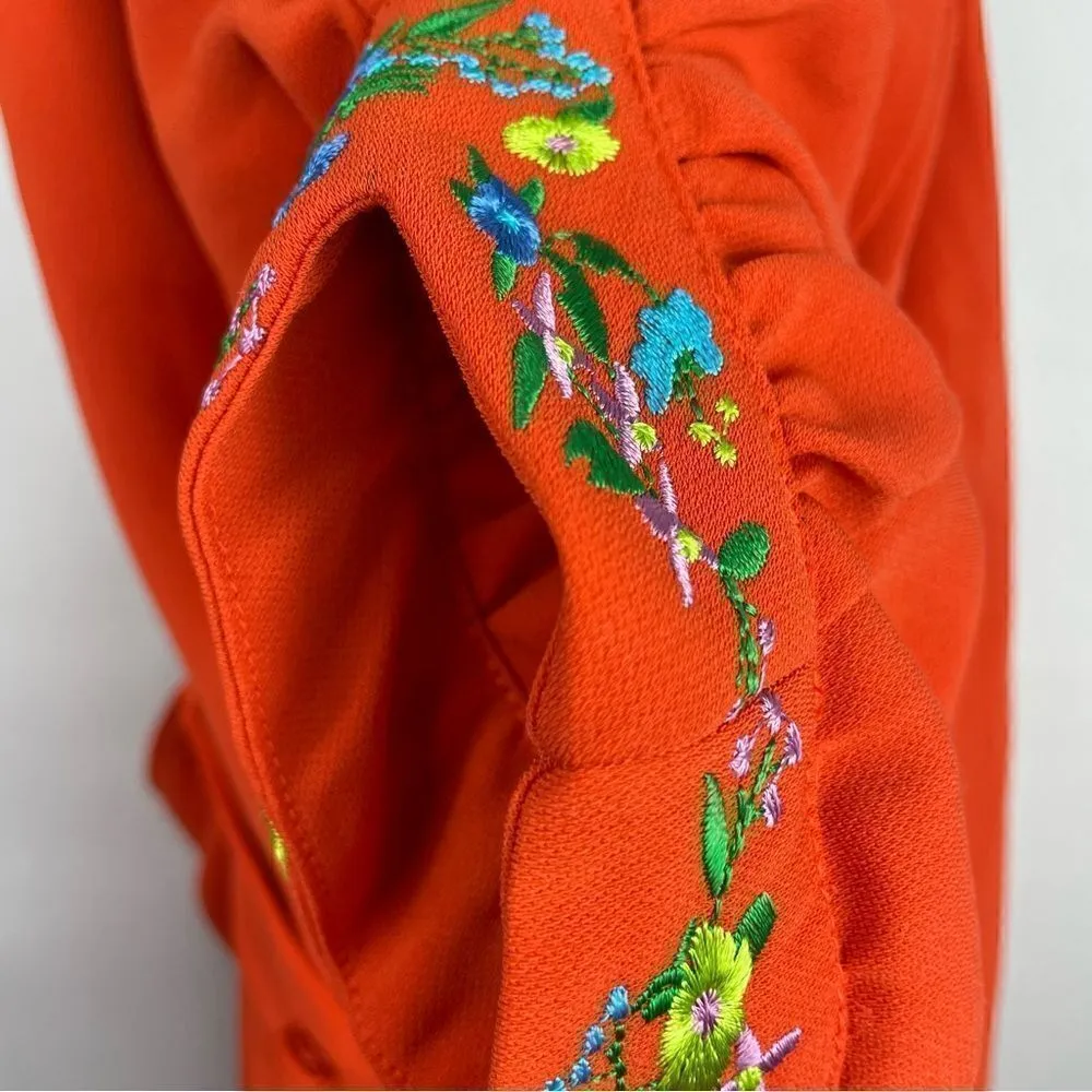 NWT Elaine Turner Paula Embroidered Sleeve Blouse in Firework XS - Image 5