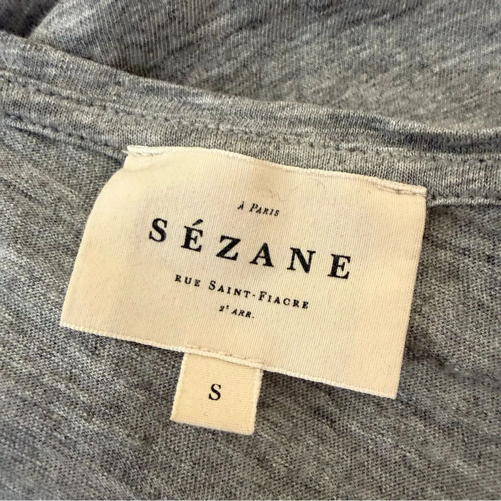 Sezane Womens V-neck Tee Shirt Gray   100% cotton Pullover T Short Sleeve SZ S - Image 3