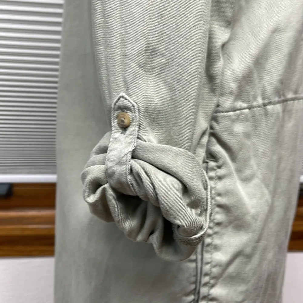 C&C California Sage Green 100% Roll Tab Sleeve Shirt Dress With Pockets Small - Image 4