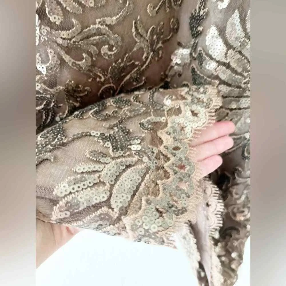 Tadashi Shoji Bronze Sleeveless Sequin Cocktail Dress Size 4 - Image 4