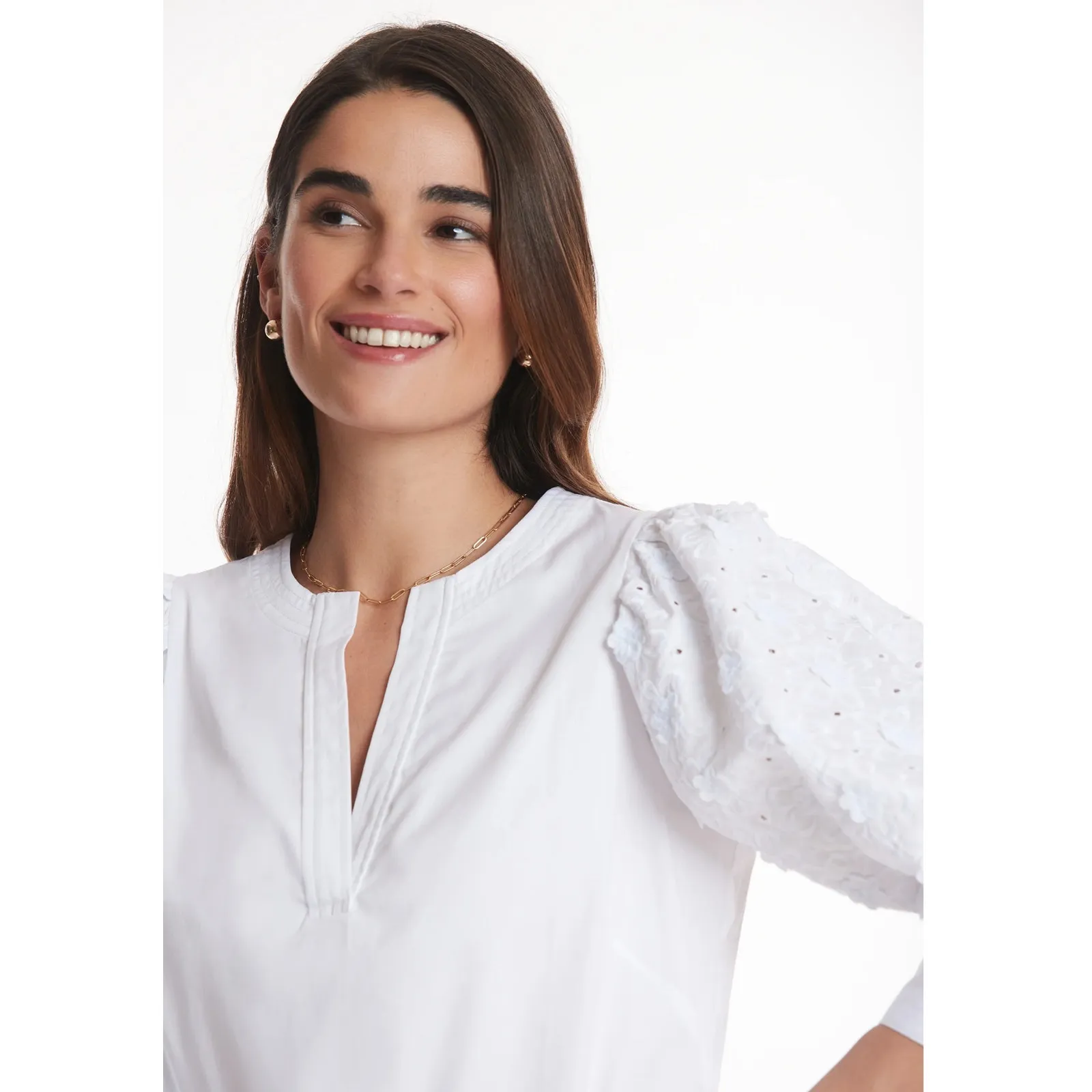 Tyler Boe‎ Jenny Embroidered Puff Sleeve Top White - Image 3