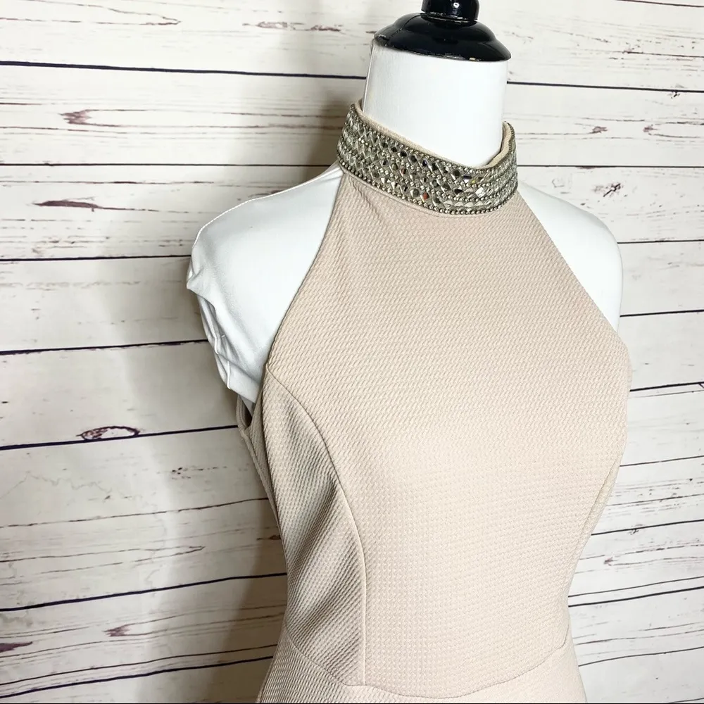 Champagne Jewel Collar Halter Skater Party Dress Size Medium - Image 2