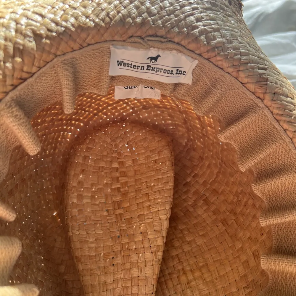S/M Western Straw Hat with Beaded Band Tan - Image 5
