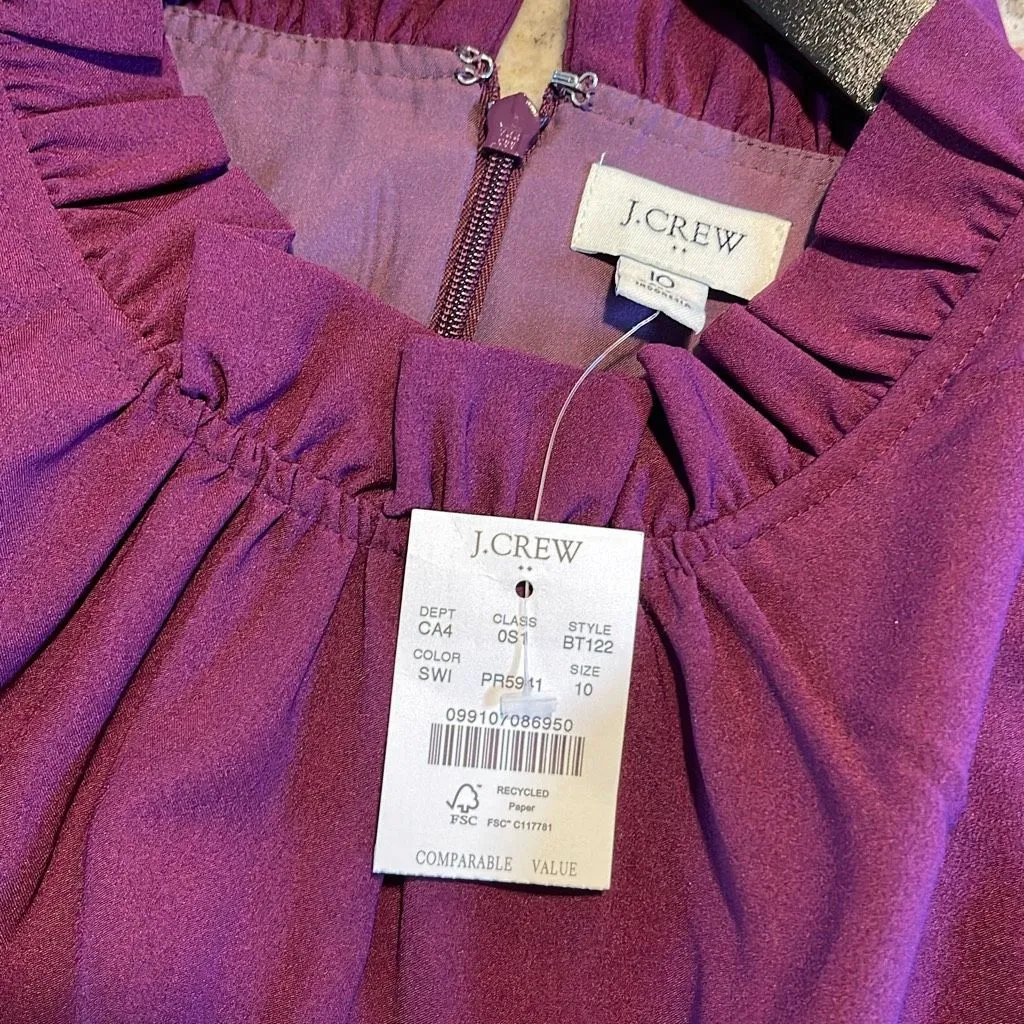 J. CREW Ruffleneck Mini Shift Dress Purple Plum Long Sleeve Lined Size‎ 10 - Image 6