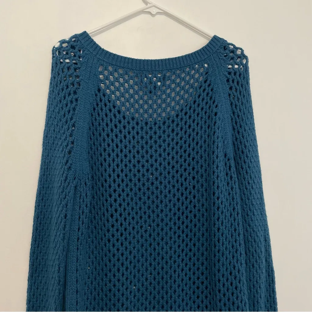 AMERICAN EAGLE AEO AE Teal Blue Open Weave Cable Knit Scoop Neck WOOL Sweater L - Image 10