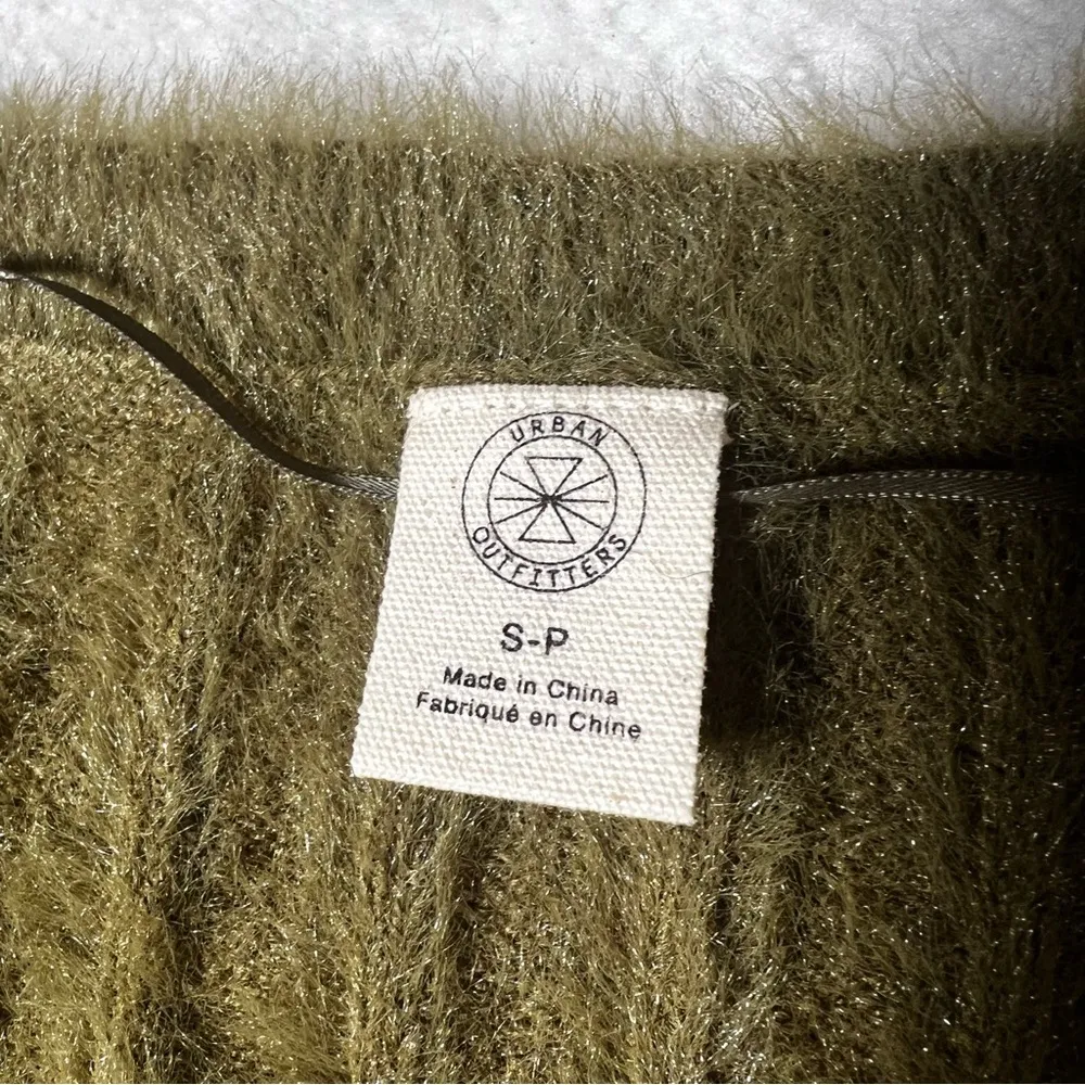 Urban Outfitters Martini Fuzzy Eyelash Olive Green Cropped Sweater - Image 7