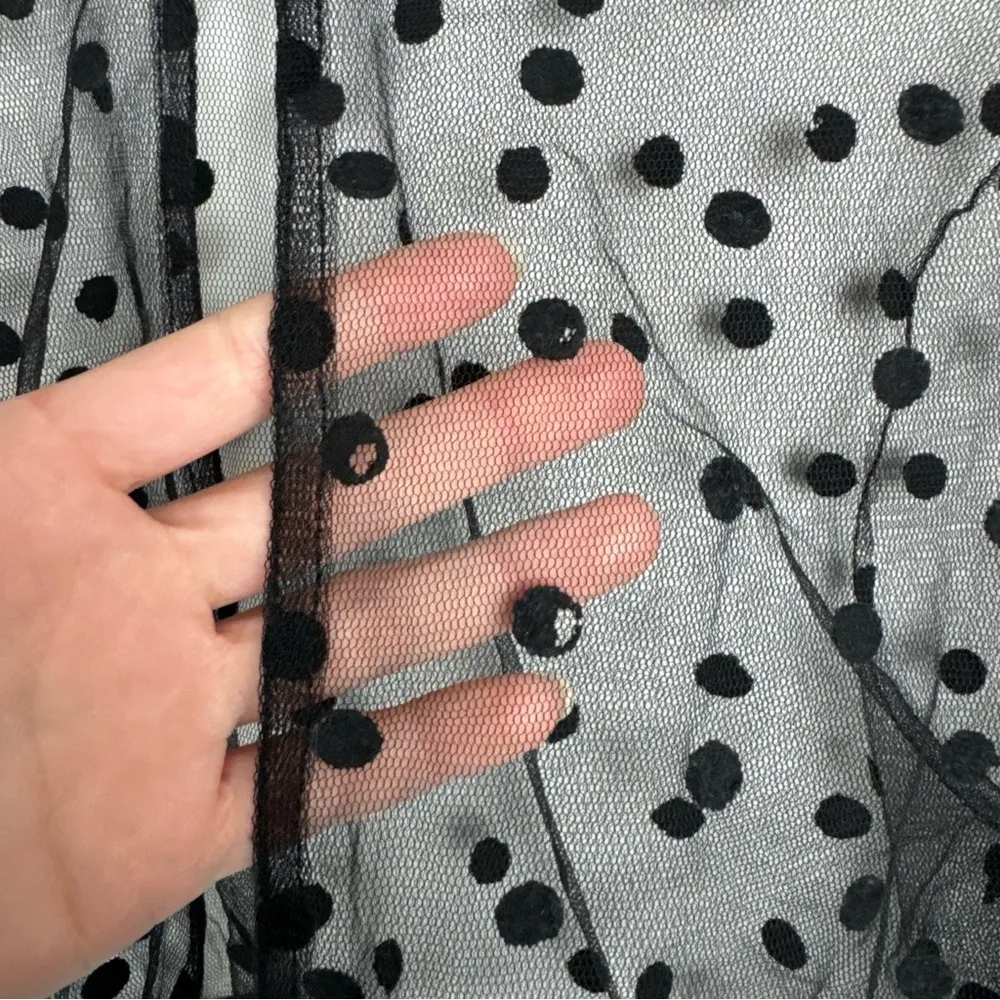 Rare London Womens Sheer Polka Dot Top Sz XL Bell Sleeves Black Mesh - Image 15