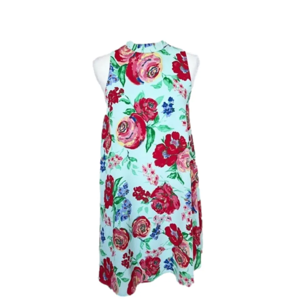 EVERLY Floral Mini Dress Women Small Halter Shift sleeveless rosette babydoll - Image 7