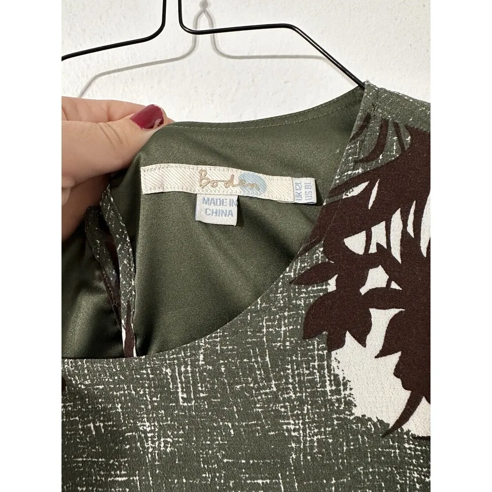 Boden Jodie Floral 3/4 Sleeve Knee Length Dress Women's Sz 8L Green Elastic Boho - Image 7