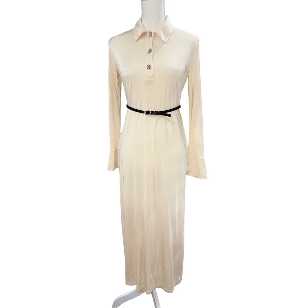 Givenchy Belted Maxi Dress in Ivory 38 New Womens Shirtdress Jersey Long - Image 5