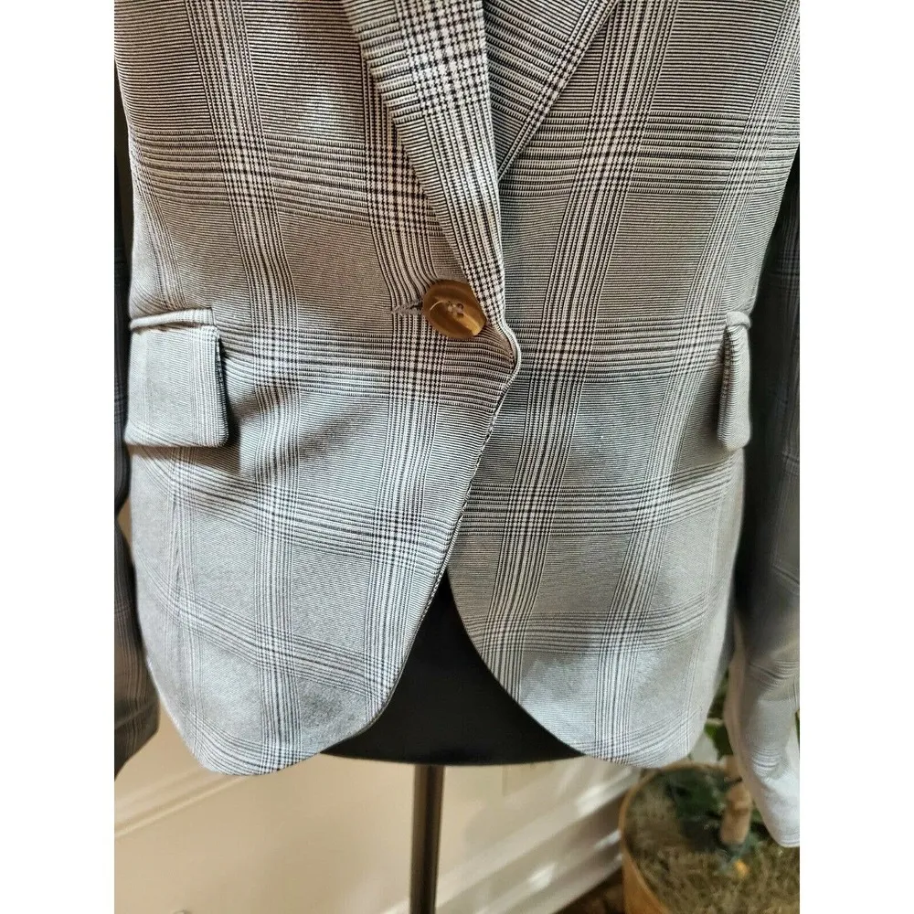 Sans Souci Women Gray Plaid Polyester LongSleeve Single Breasted Fitted Blazer L - Image 4