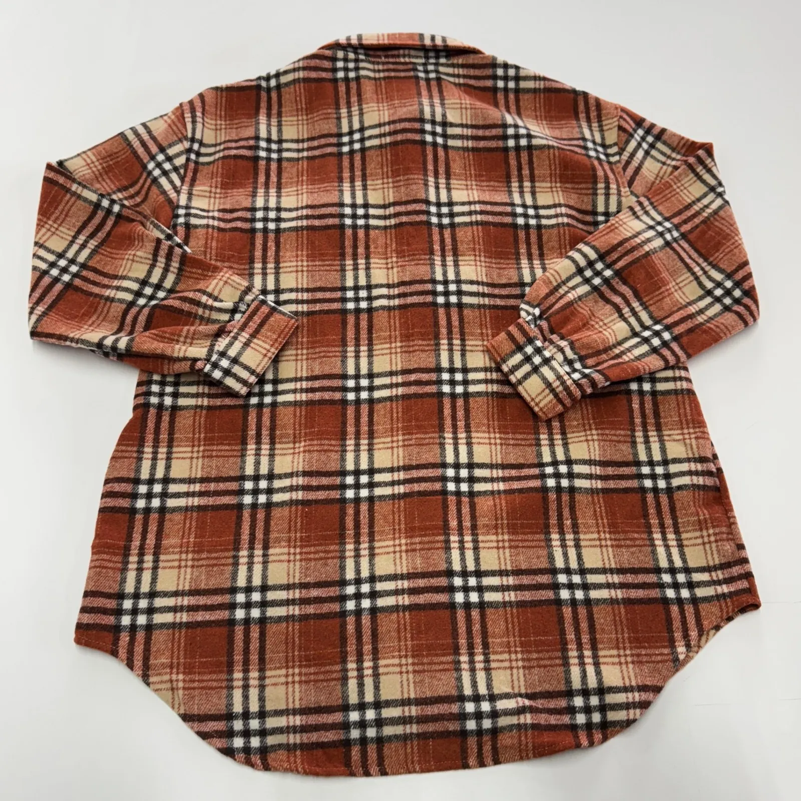 NINEXIS Shacket Womens Medium Red Tan Plaid Button Up Flannel Long Sleeve Shirt - Image 2