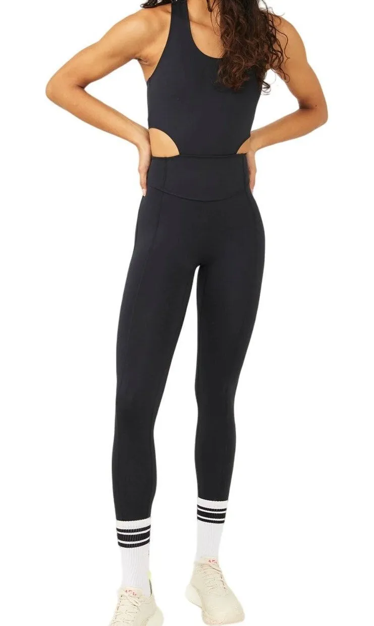 Free People Movement Back It Up Onesie Jumpsuit Workout Cropped Cutout Black XS - Image 1