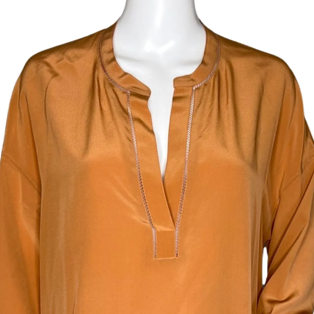 Vince Shirt Womens Medium Orange Eyelet Blouse Tunic‎ Top Layering Casual Career - Image 5