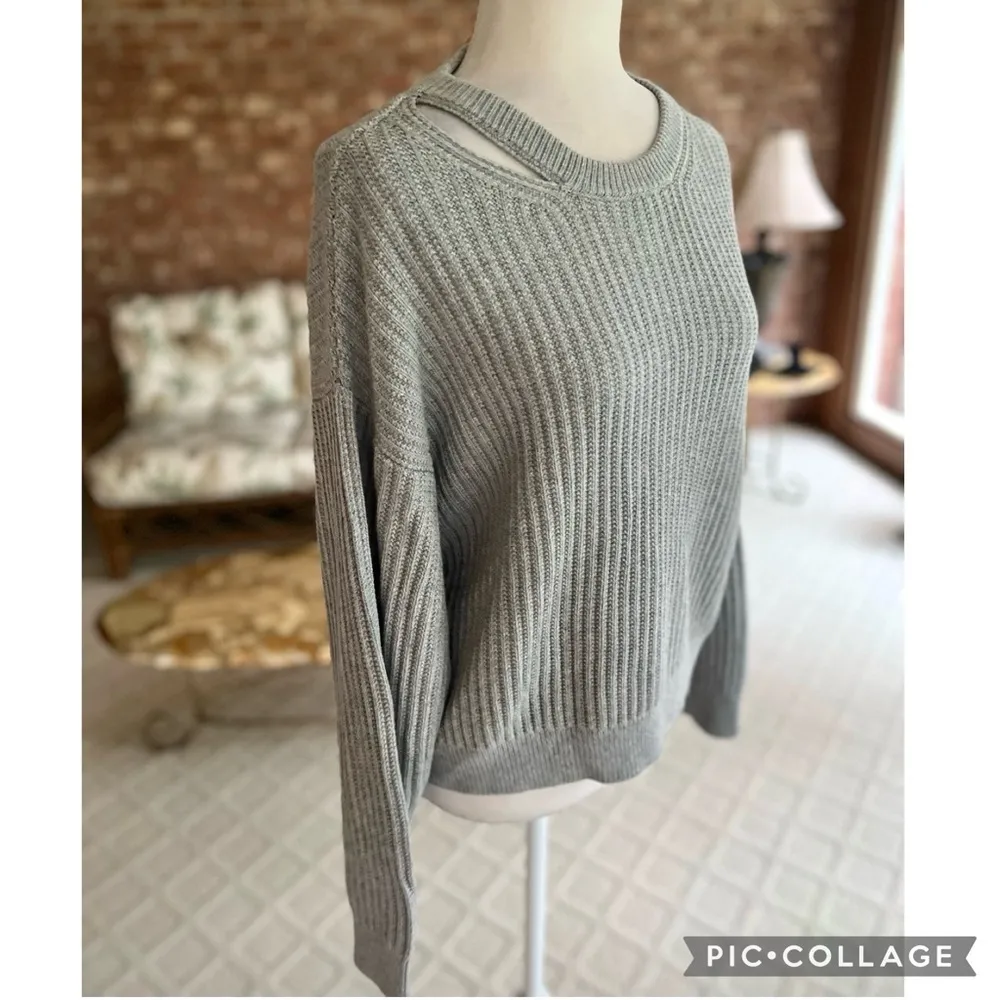 Dress Tells Sweater Cutout Dolman Sleeve Gray Ribbed Knit M Party Brunch Chic Size M - Image 11