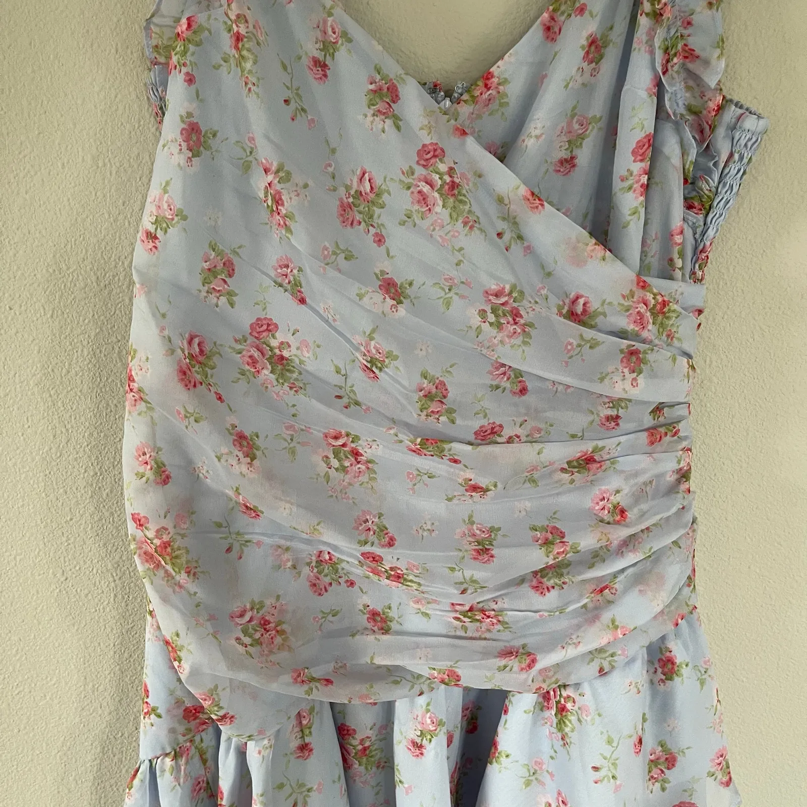 NWT Abercrombie & Fitch Blue Floral Ruffle High Low Maxi Dress (L) - Image 5