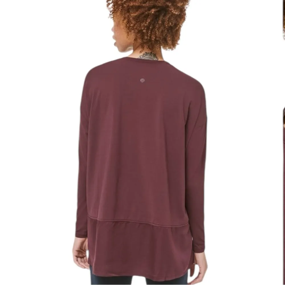 Lululemon Maroon Bordeaux Drama Ease Of Mind Oversized Long Sleeve Tee size 6 - Image 4