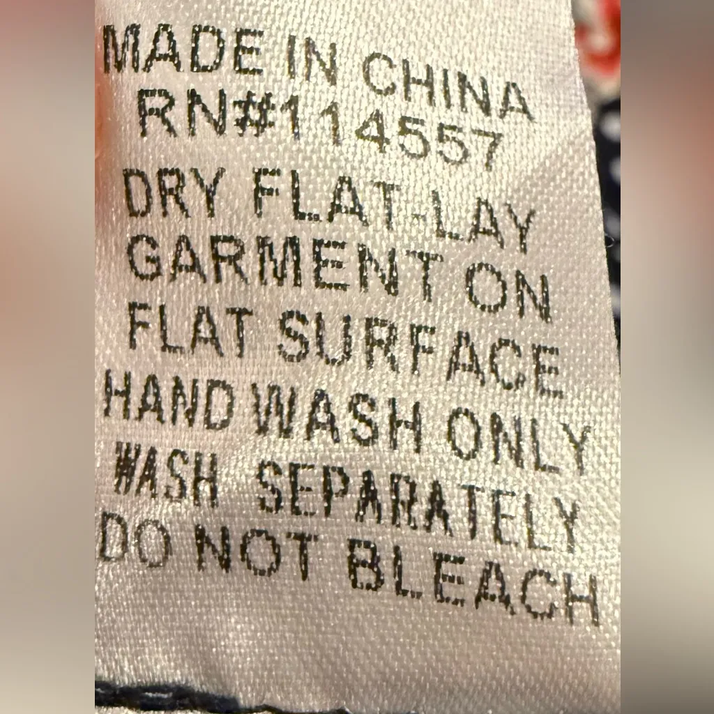 THML Navy White Polka Dot Floral Embroidered Ruffle Shoulder Blouse Size Small - Image 7