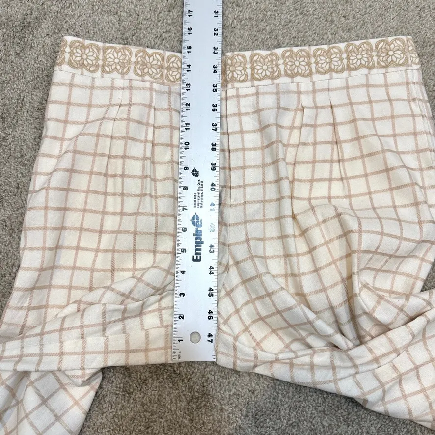 Anthropologie elevenses 14 linen embroidered pleated culottes P3 2925 - Image 7