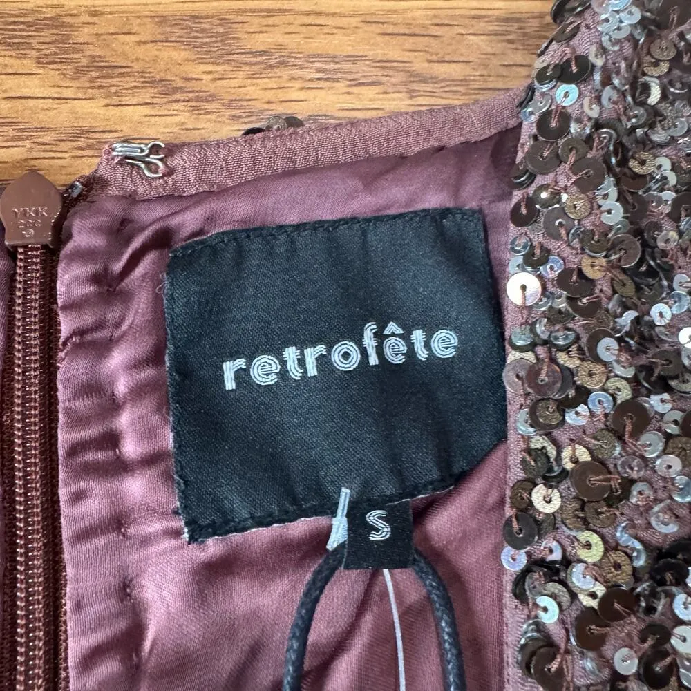 RETROFÊTE AUBRIELLE SEQUINED MINI COCKTAIL DRESS IN BROWN MIX size small - Image 12