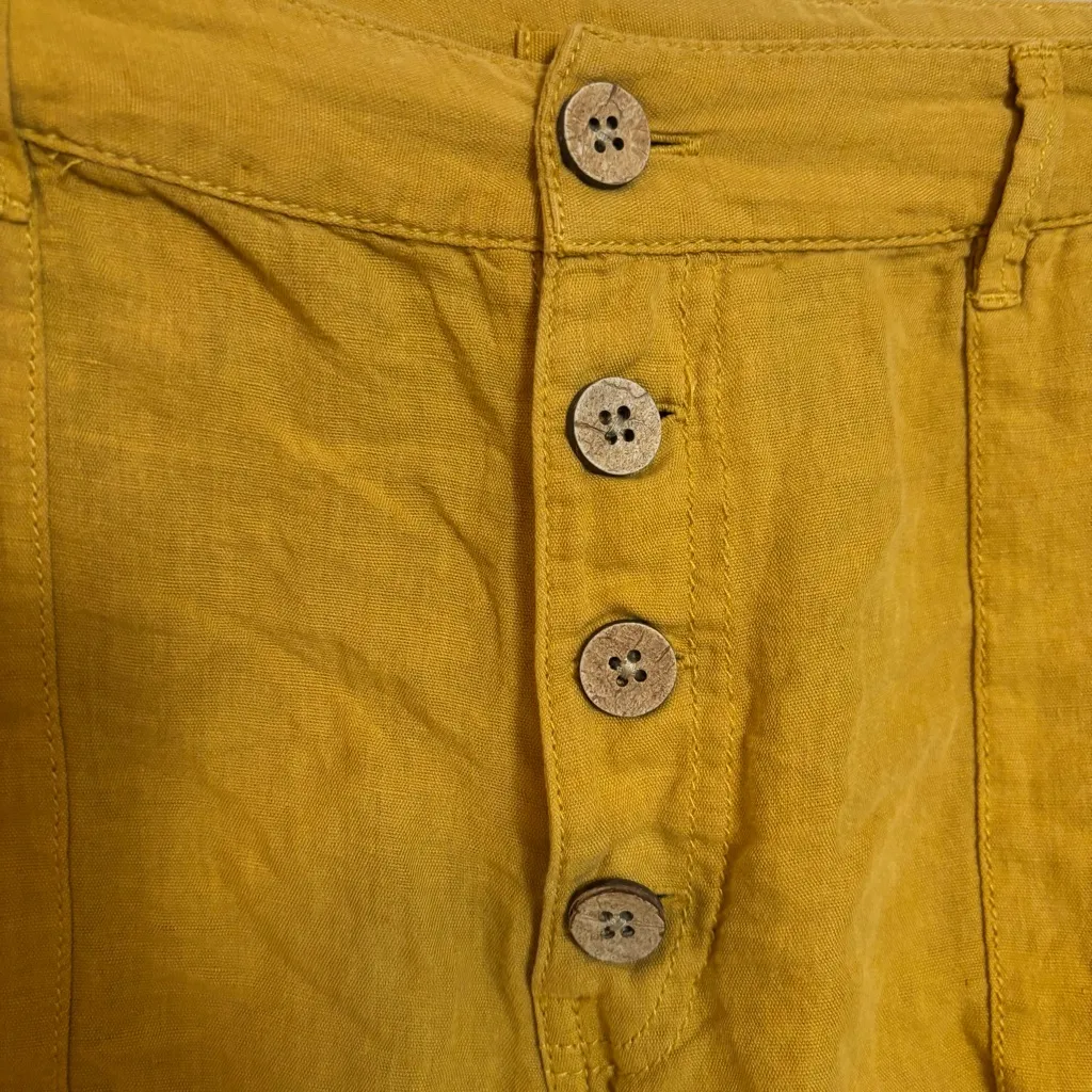 Rip Curl Women's‎ Shorts Linen Button Fly Mustard Yellow Pockets Lightweight M - Image 2