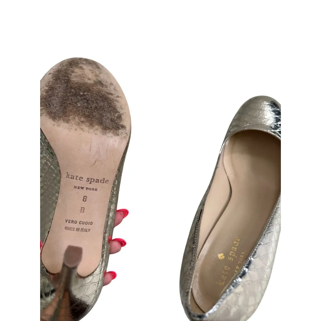 KATE SPADE Light Gold Metallic Leather Round Toe Heels Size 8 - Image 6