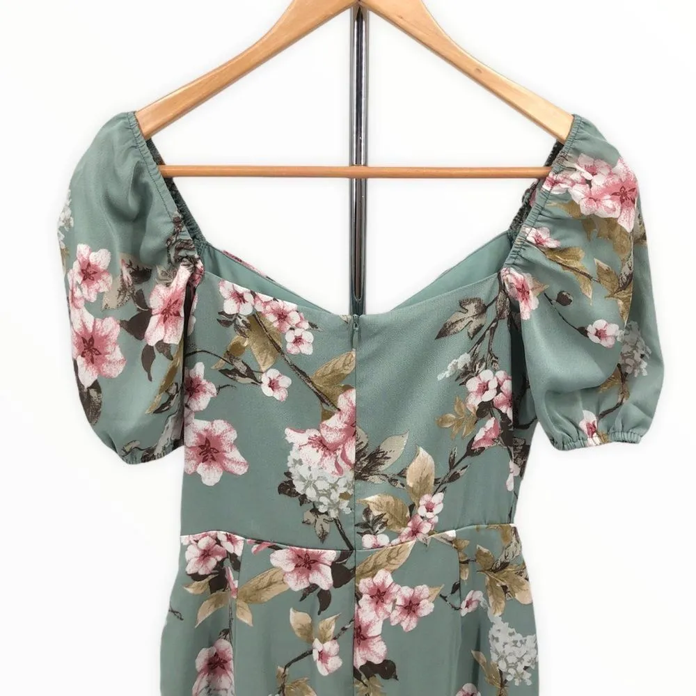 If By Sea Puff Sleeve Mint Floral Side Tie Dress size Small - Image 7