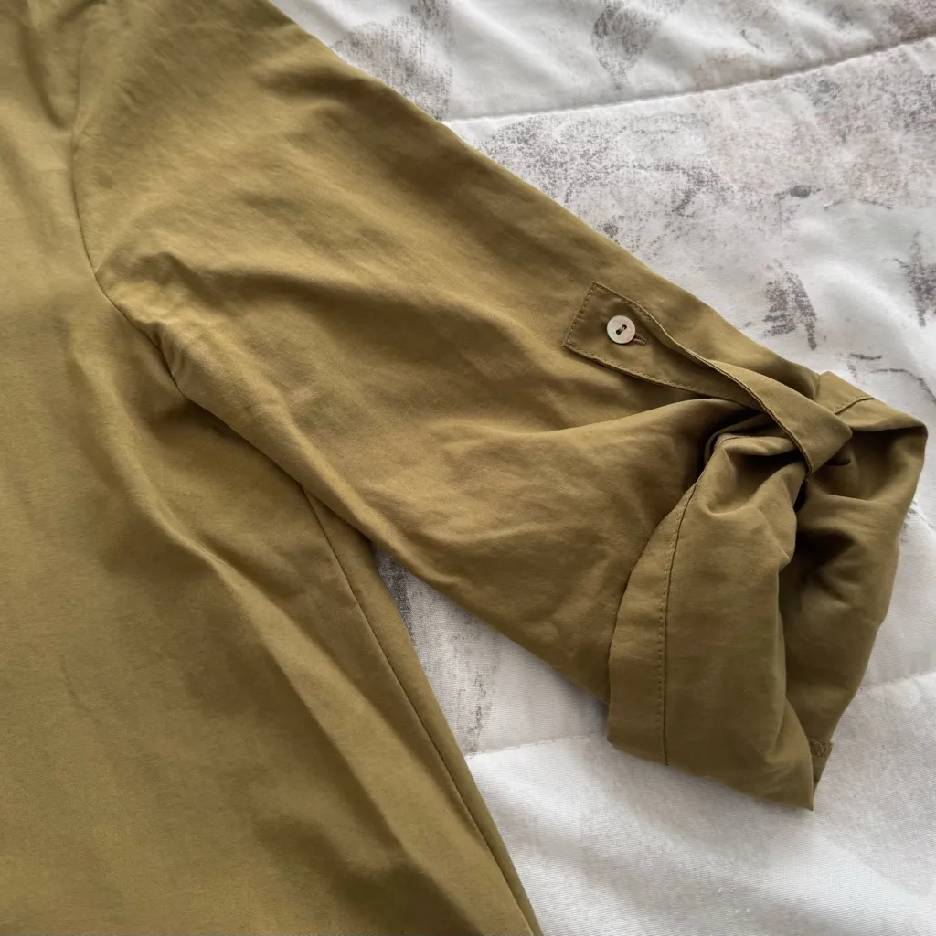 Zara Woman Khaki Olive Green drop waist high neck roll tab sleeves mini Dress XS - Image 5