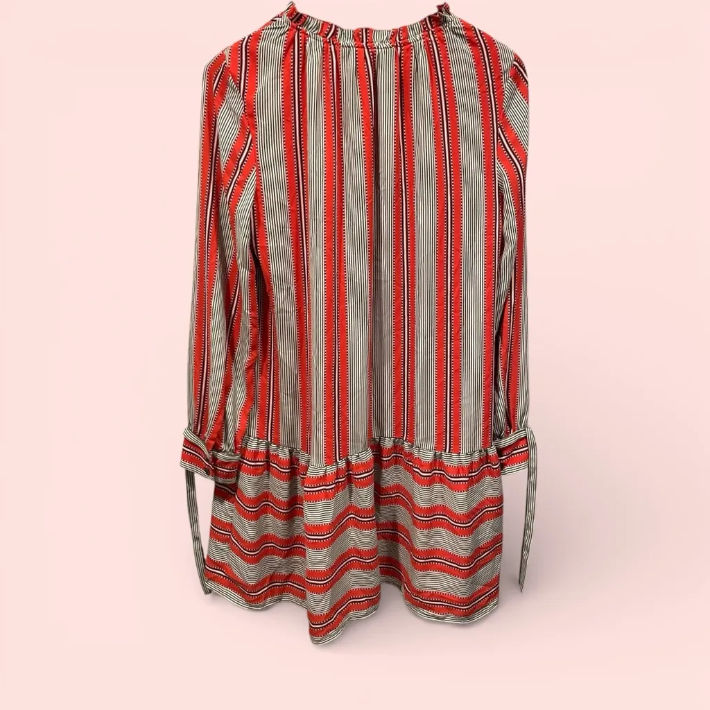 Cute Loft flirty red stripe tie cuff boho preppy dress flowy peek a boo ruffle - Image 3