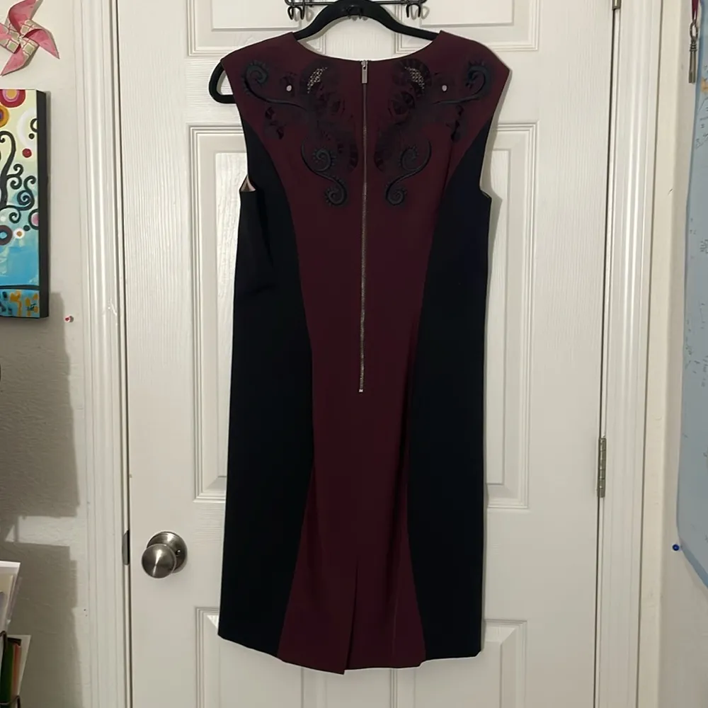 Karen Millen Signature Pencil Dress Black & Maroon Lace Size 10 EUC - Image 5