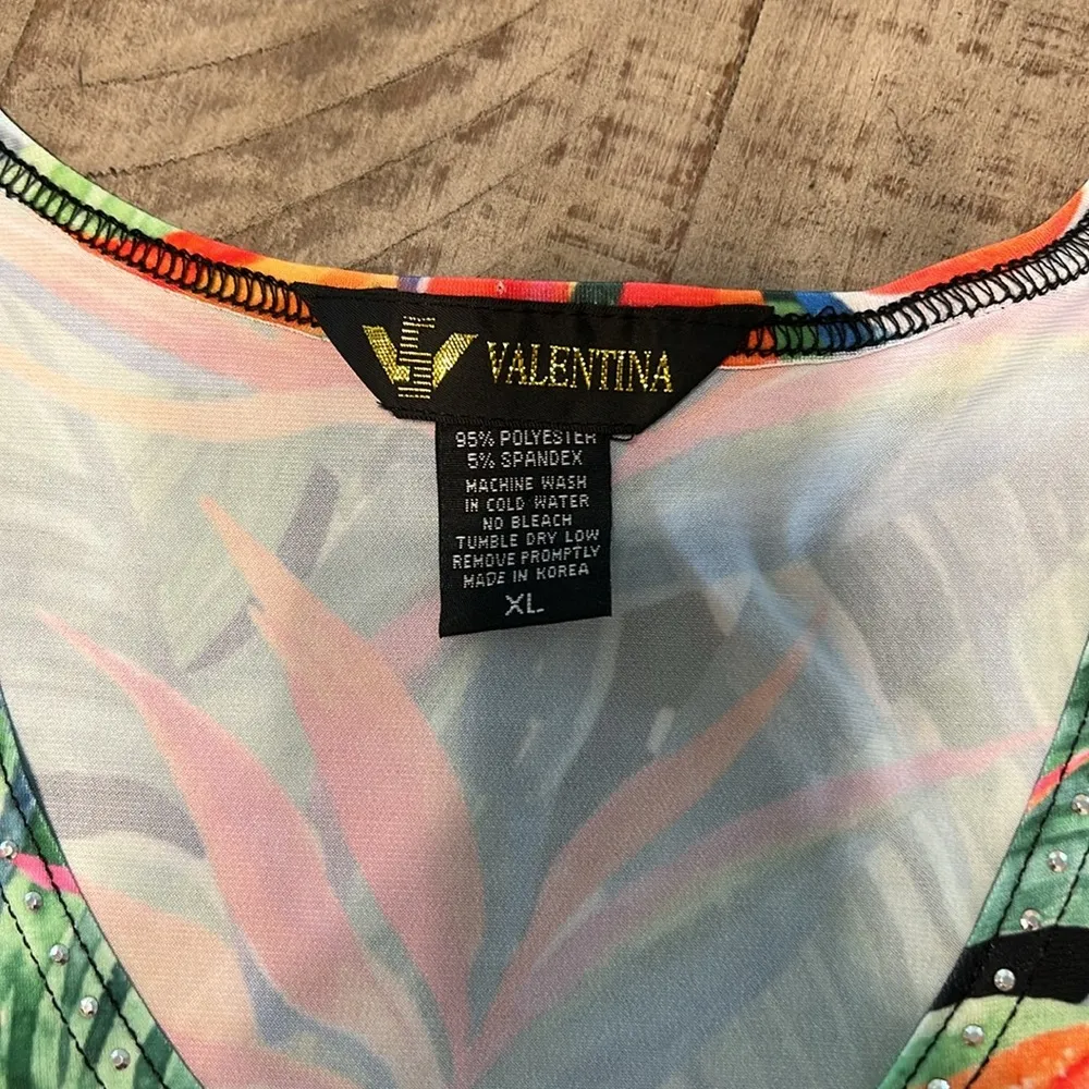 Valentina rare 3/4 Sleeve Rhinestone Straight Bottom bird of paradise tunic EUC Black Size XL - Image 2