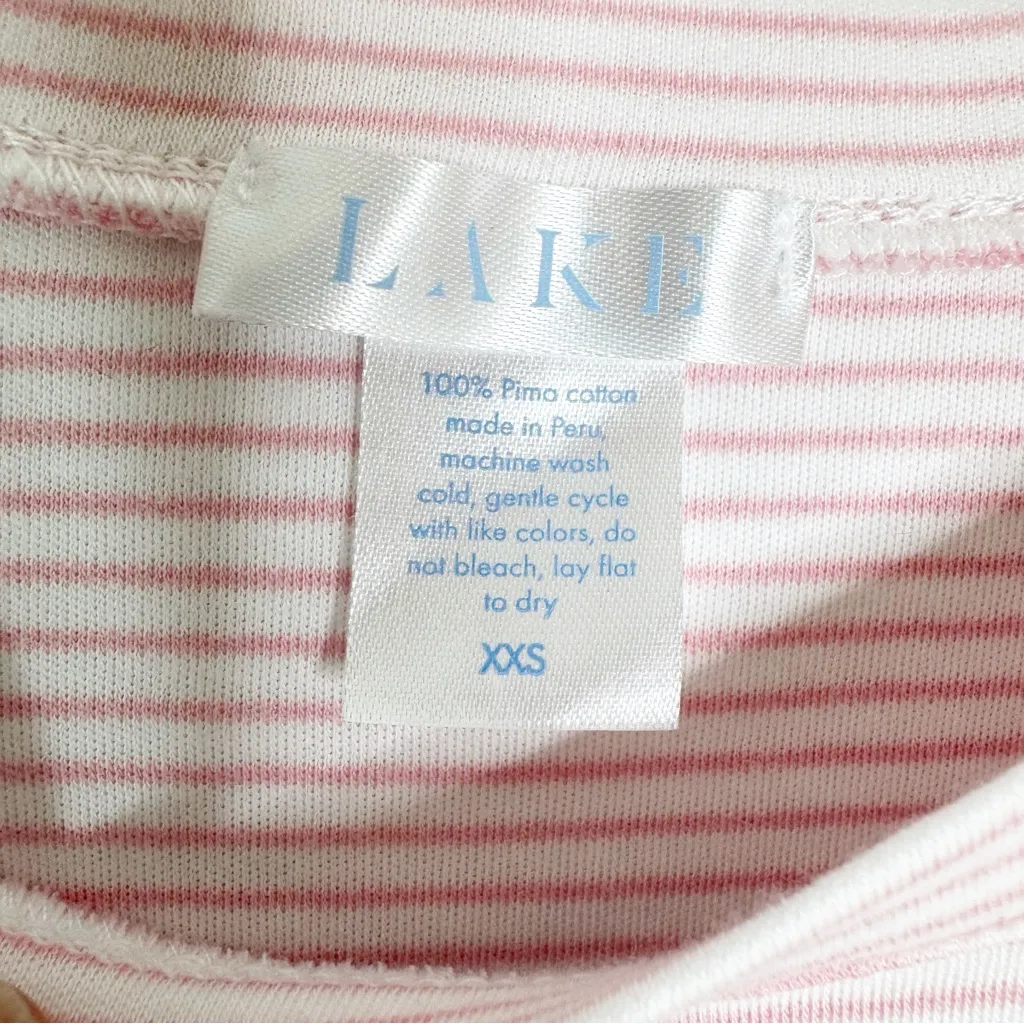 NEW Lake Pima Cotton Striped Pajama Set Pink Size XXS White - Image 8
