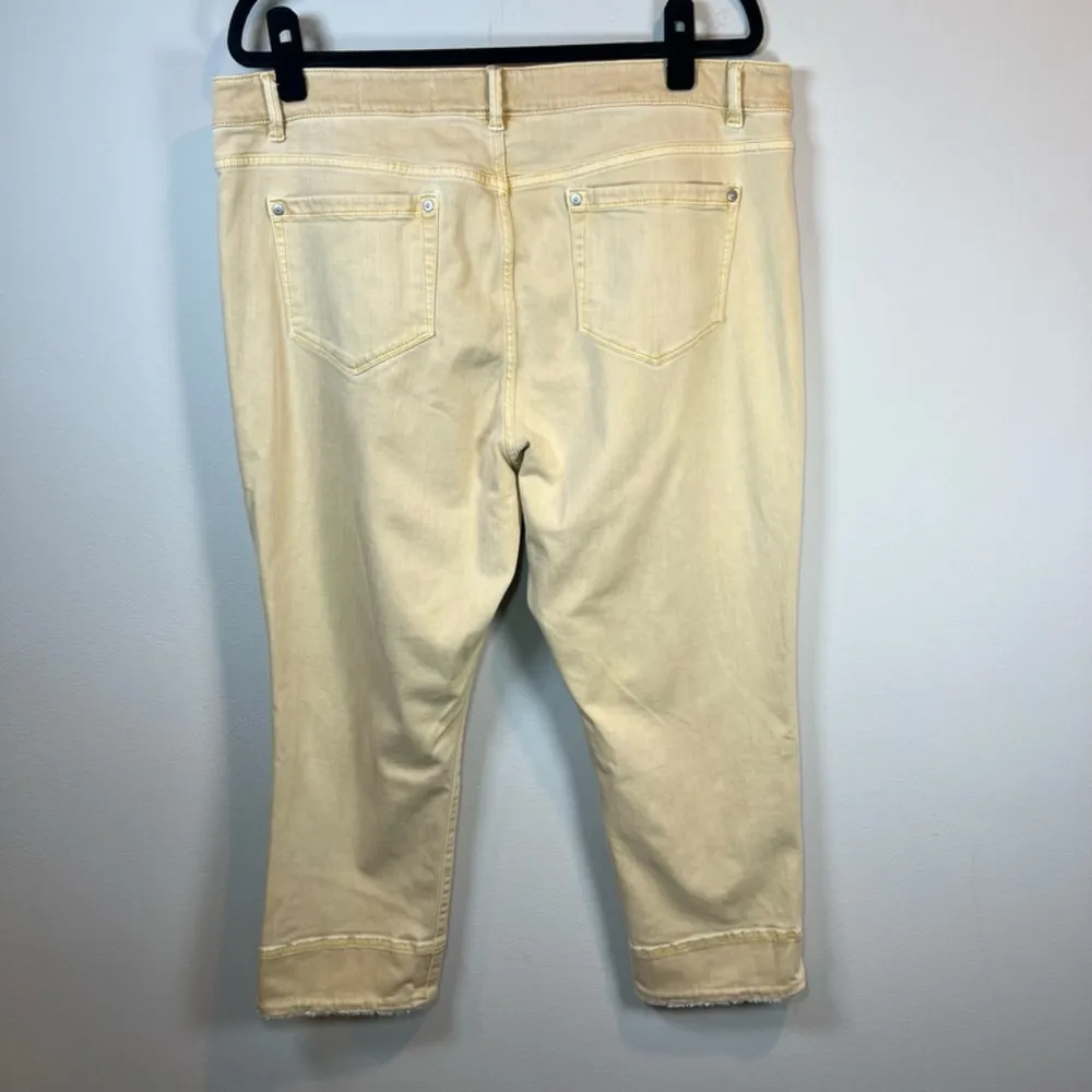 J. Jill Denim Authentic Fit Cropped Jeans Butter Yellow Capri Raw Hem Stretch 18 - Image 3