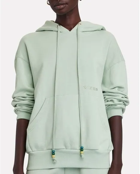 Staud Green Logo Embroidered Beaded Cotton Terry Pullover Hoodie Size XS NWOT - Image 1