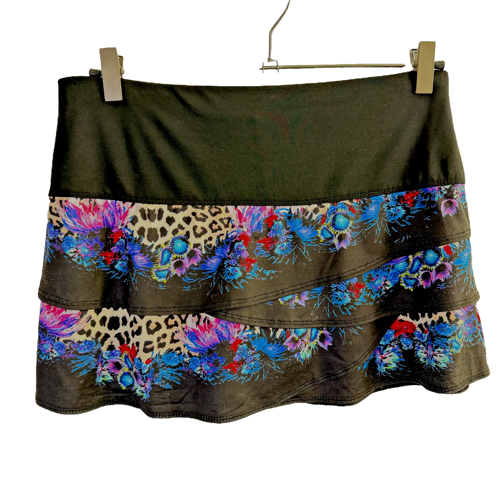 Lucky In Love Skirt Womens Medium Skort Leopard Floral Tier Tennis Pickleball Black - Image 2