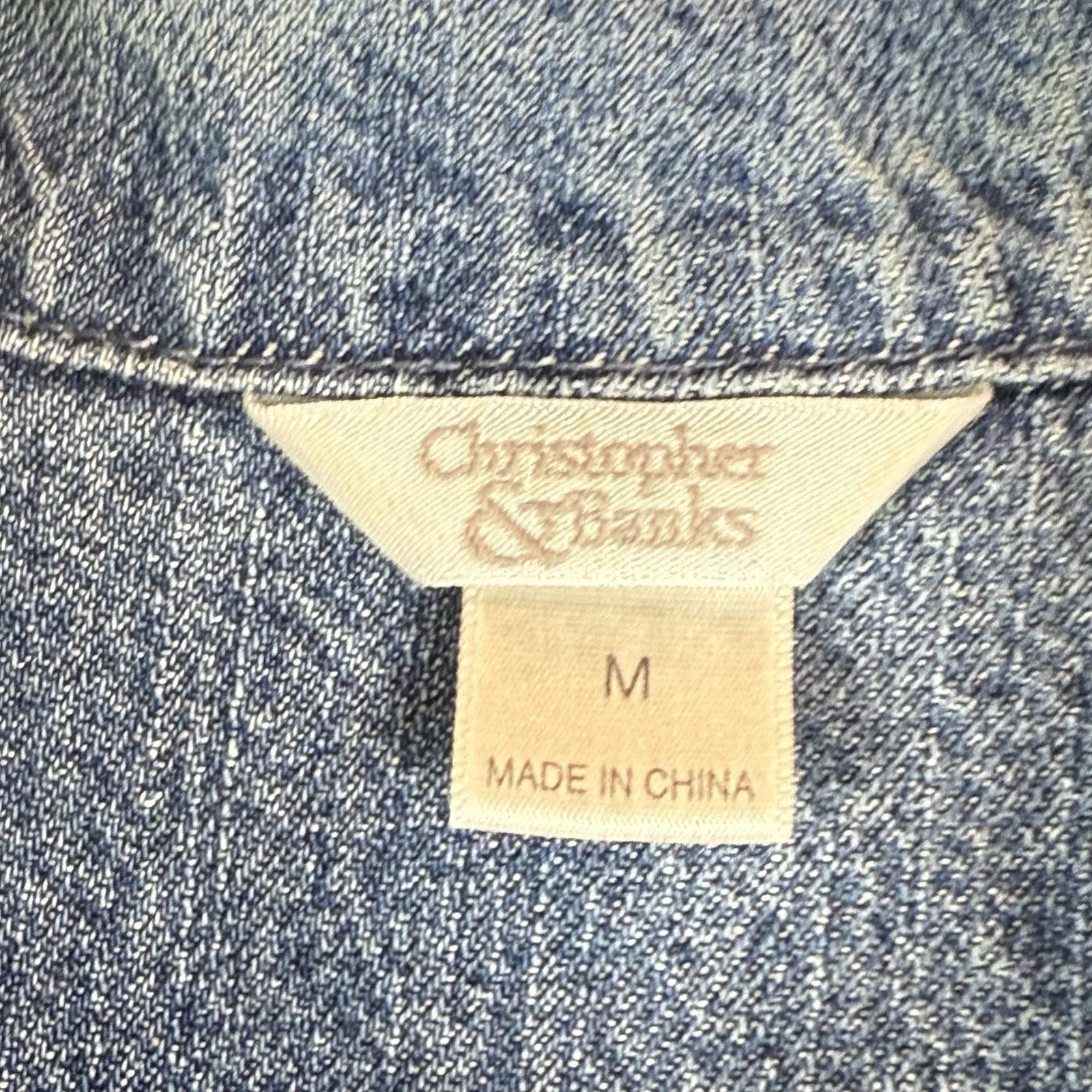 Christopher Banks Denim Boho Vest M Blue Embroidered Collared Eclectic Western - Image 4