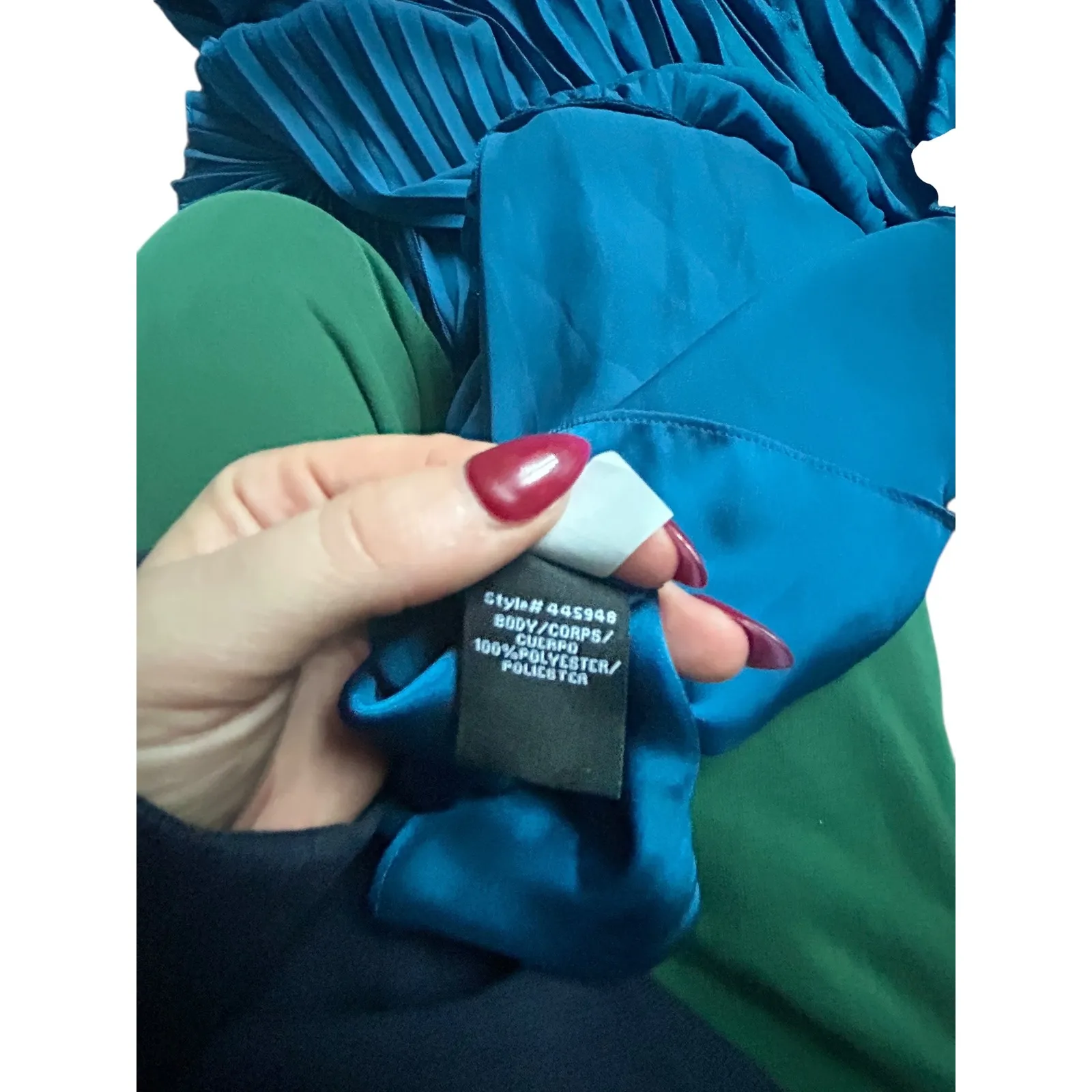 ML Monique Lhuillier Ceramic Blue Satin Bow Neck Pleated Midi Dress Size 8 - Image 8