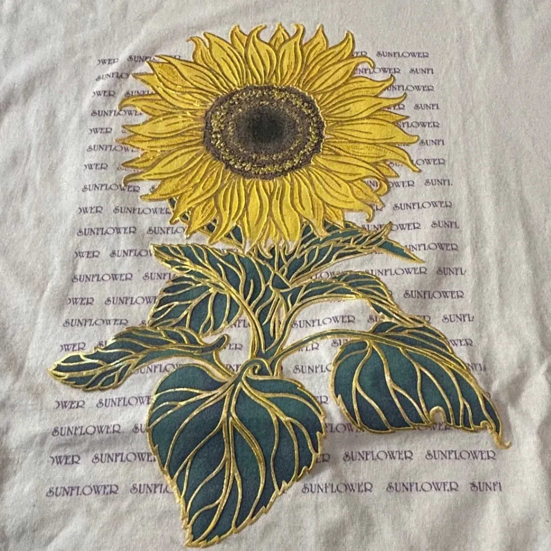 Vintage Cracker Barrel Sunflower Shirt Casual Comfy Cream Green Trim XL Made USA - Image 2