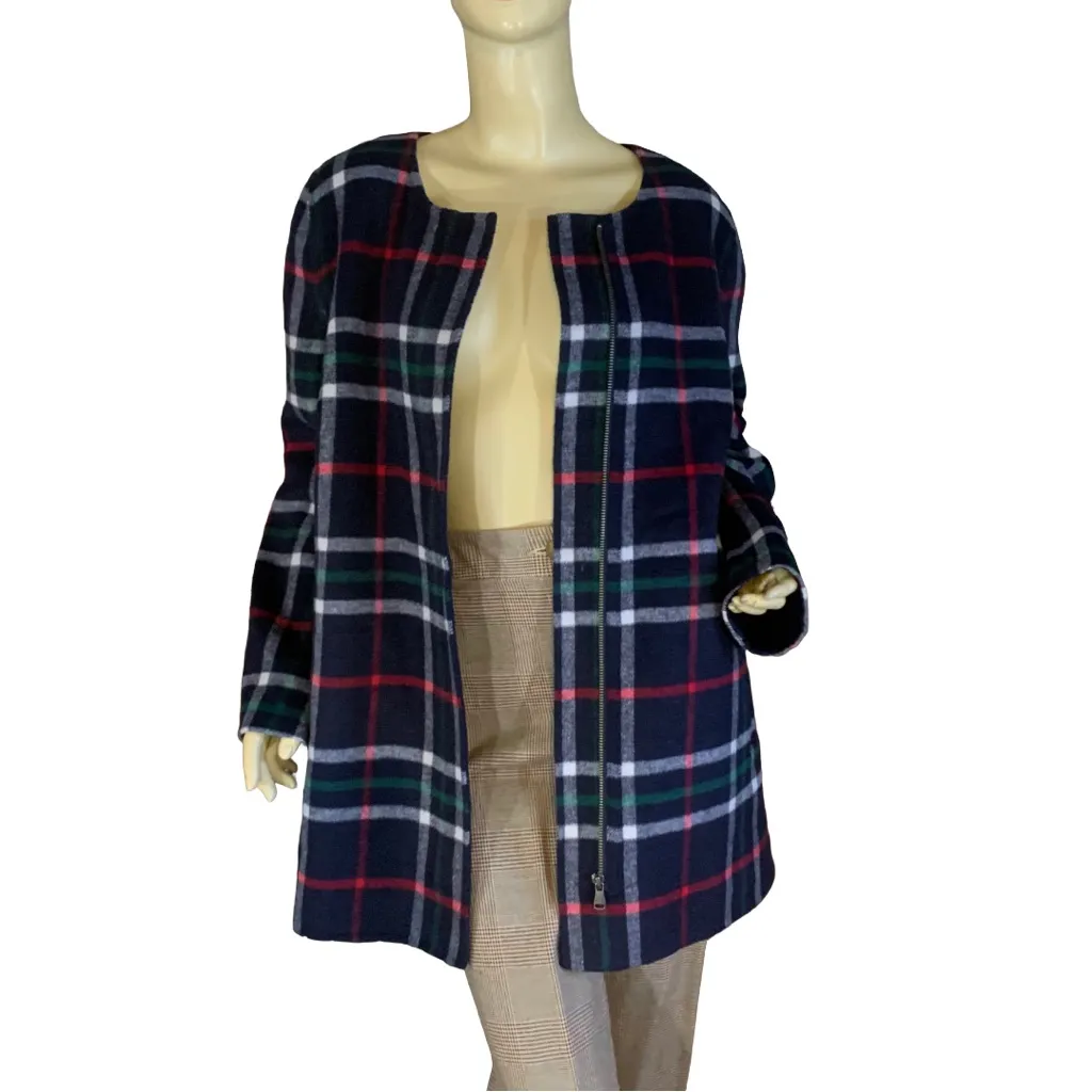 TALBOTS BLUE, RED & WHITE WOOL BLEND  "DOUBLE FACE PLAID TOPPER "JACKET (M) - Image 6