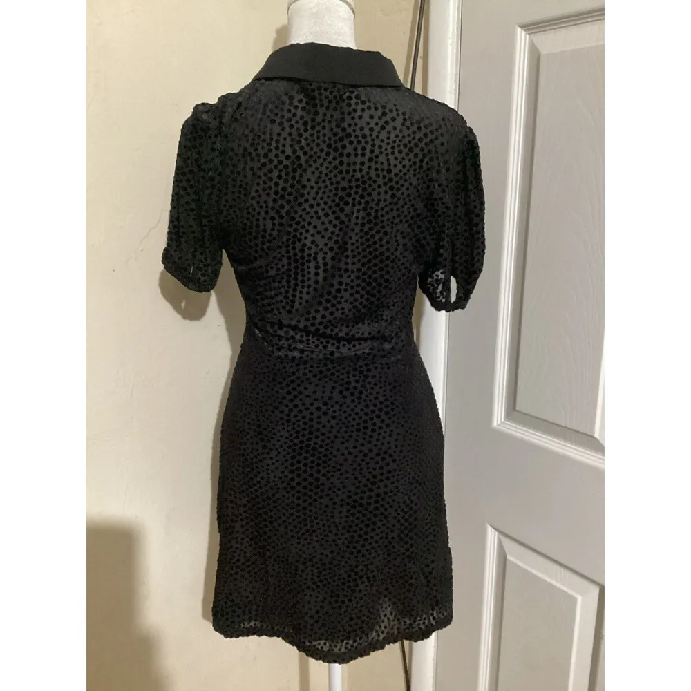 Avec Les Filles Dress Womens XS Sheer Velvet Polka Dot Tie Collar Mini Party - Image 4