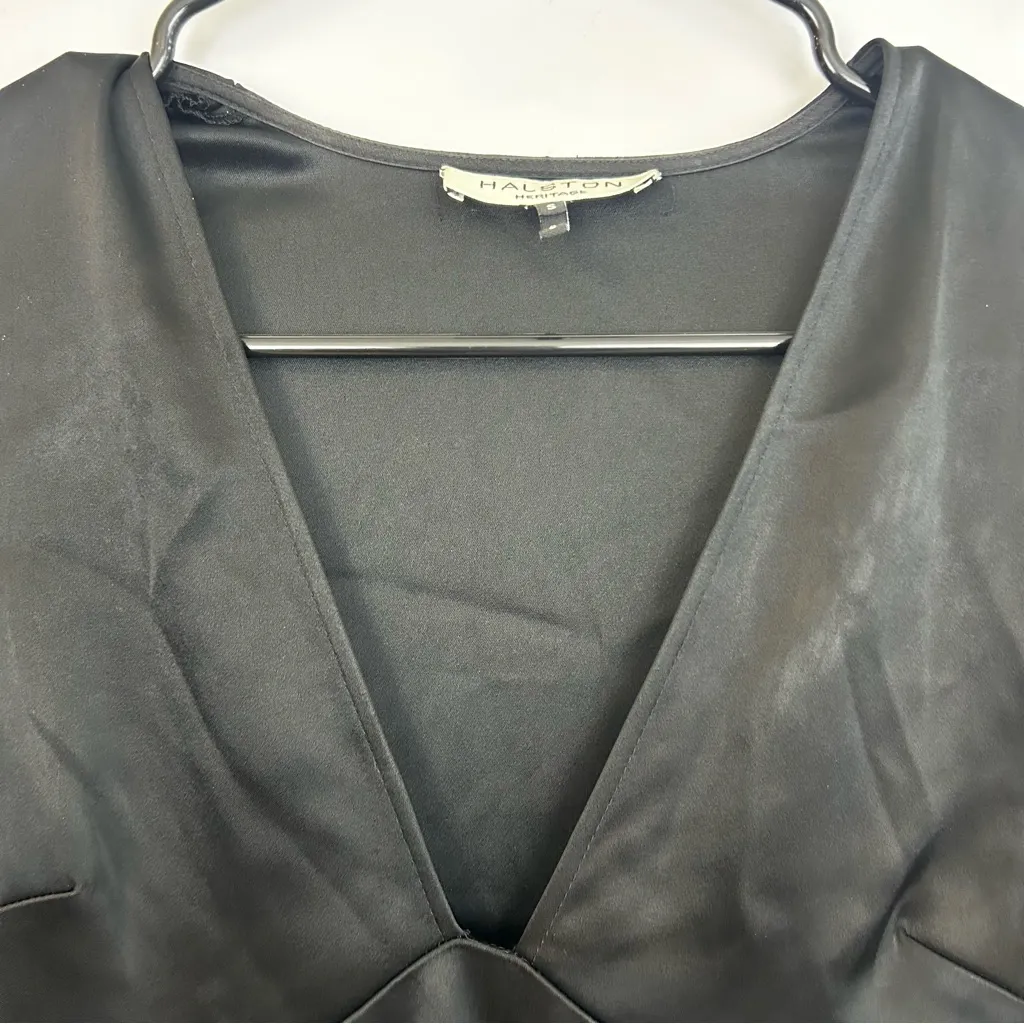 Halston Heritage Black Satin Hi-Low Kimono Sleeve V-neck Top/Blouse Size Small - Image 5