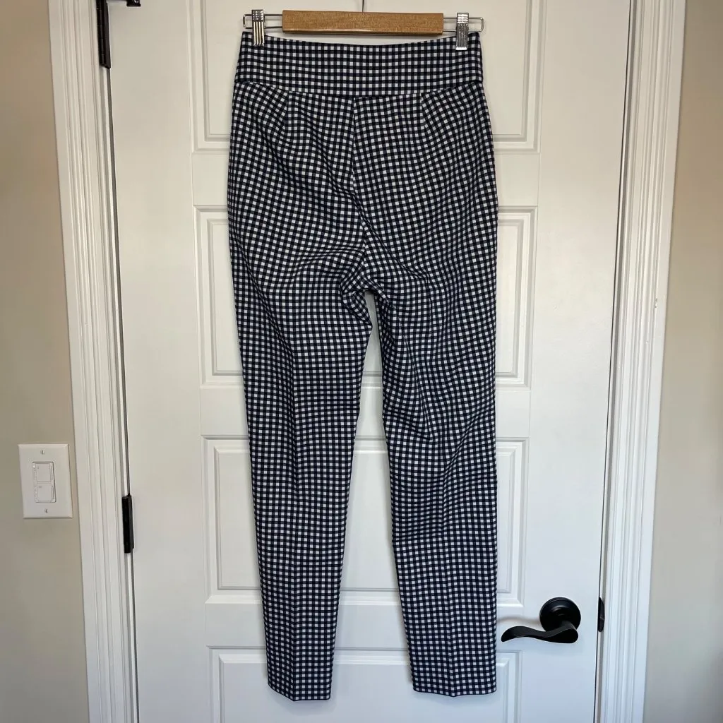 Zara Woman Gingham High Waisted Ankle Pants Size‎ 4 Pockets Trousers Navy White - Image 3