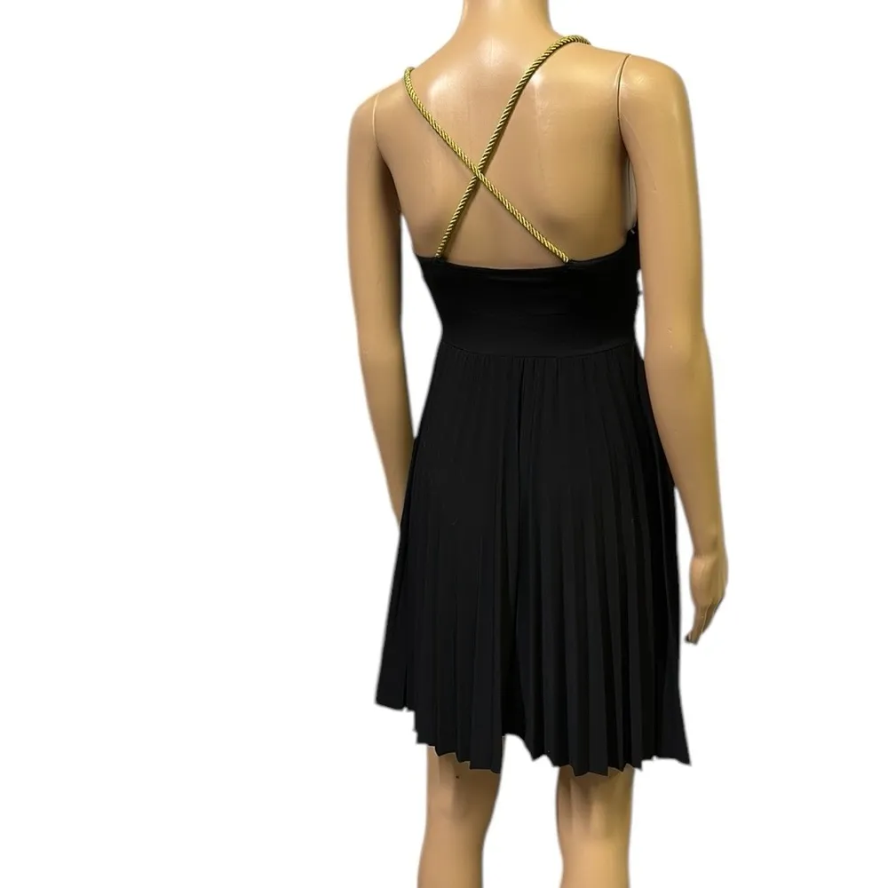 City Triangles Black Empire Waist Gold Rope X Strap Pleated Fit Flare Dress S - Image 2