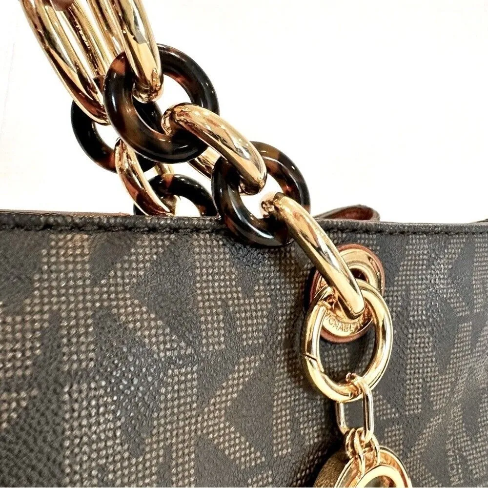 Michael Kors Signature Cynthia‎ Satchel Purse Women's Medium Brown Gold Hardware - Image 6