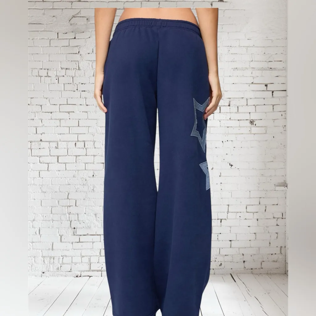 NWT Edikted Starly Straight Leg Sweatpants Navy Blue Size Medium - Image 2