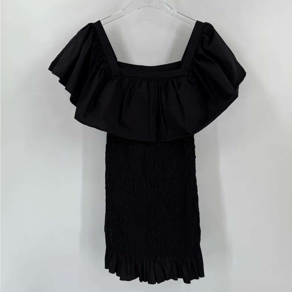 Solid & Striped Revolve Dress‎  Smocked Ruffle Black Poplin size small - Image 9