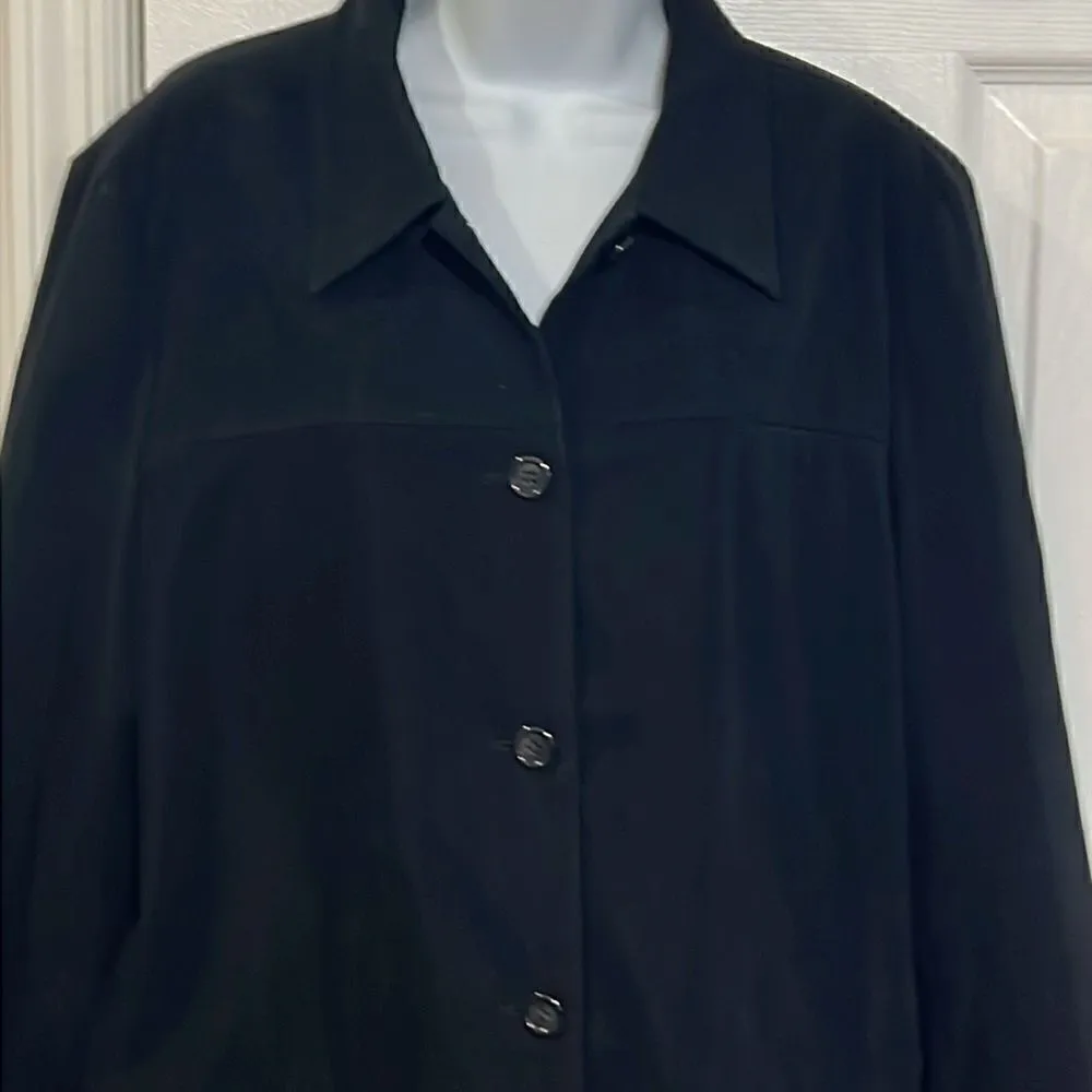 Talbots Women Petite Jacket Black Blazer Velvet Midi Button Up Pockets size L - Image 2