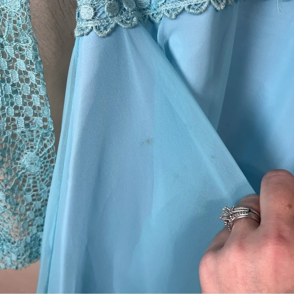 VTG 1970s Bernie Bee NY Long Sleeve Maxi Dress Blue Lace Chiffon Gown AMAZING! Size 10 - Image 10